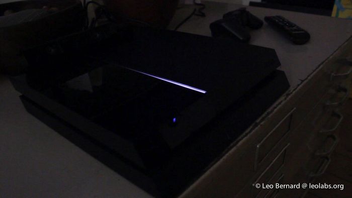 PlayStation's top side with the glowing LED strip