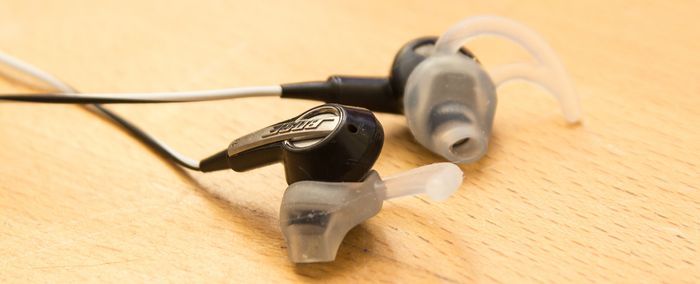 The MIE2i headphones with medium-sized StayHear tips